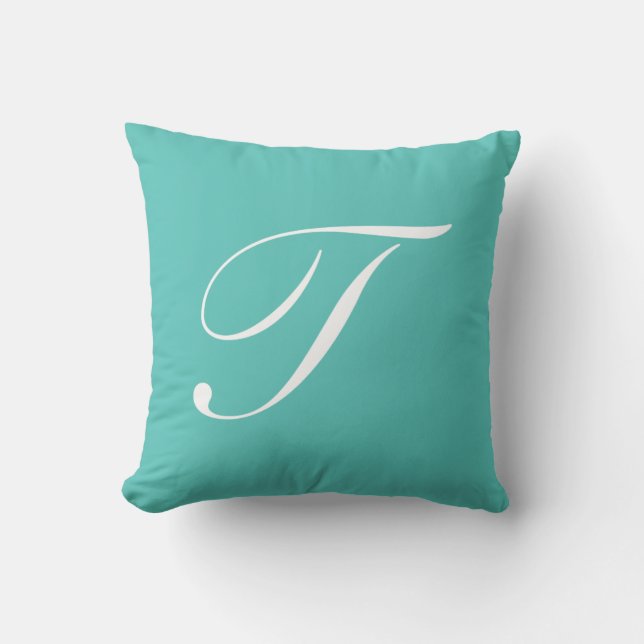 Letter T Turquoise Monogram Pillow (Front)