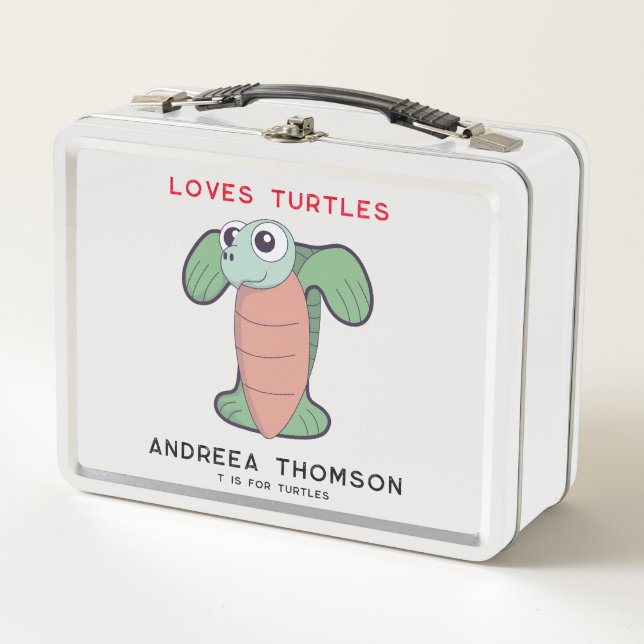 Letter T Turtles Add Name Allergies Back To School Metal Lunch Box (Front)