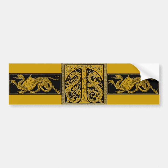 Letter T with Dragons Bumper Sticker. Sticker (Front)
