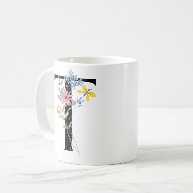 Letter T with flowers Coffee Mug (Front Left)