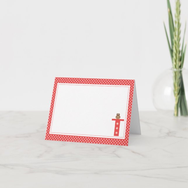Letter T with Owl Blank Note Card (Front)