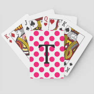 Letter T with Pink Polka Dots Playing Cards