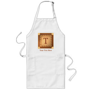 Letter T: Wood Look Initial with Custom Text Long Apron