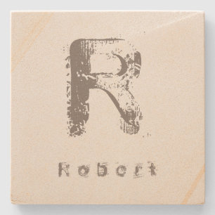 Letter Template Elegant Design Monogram Sandstone Stone Coaster