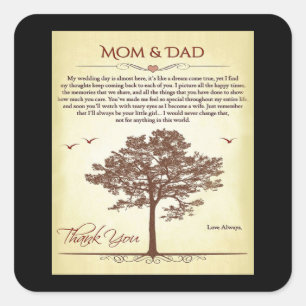 Letter Thanks Mum And Dad Matching Family Square Sticker