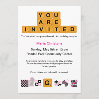 Letter Tiles Pink Birthday Invitation