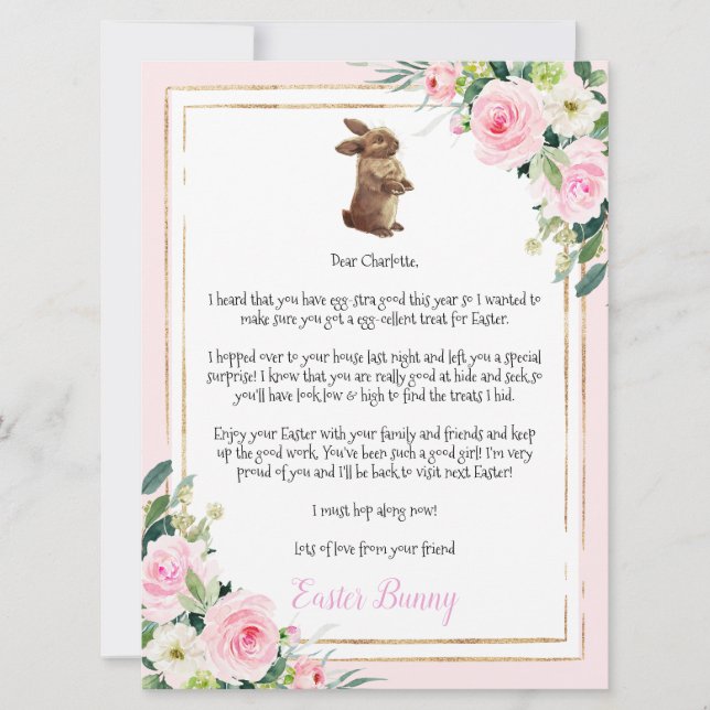 Letter To Child From The Easter Bunny Invitation (Front)