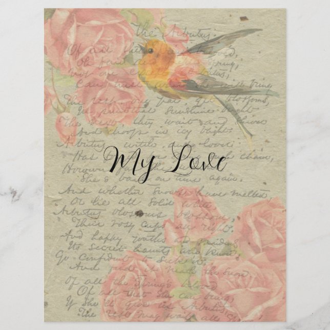 Letter to My Love Goldfinch Pink Roses Paper (Front)