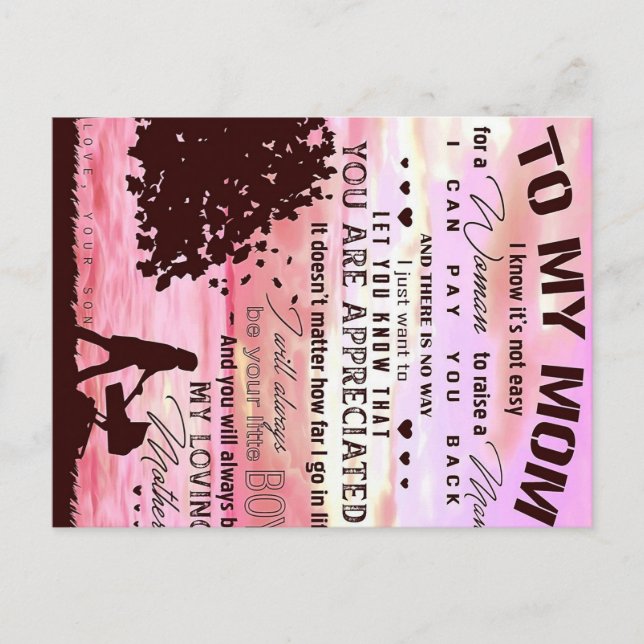 Letter To My Mum | Letter To Family Announcement Postcard (Front)