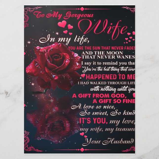 Letter To My Wife Gift, Couple Love Wedding Gift Menu (Front)
