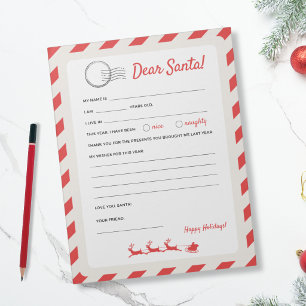 Letter to Santa - Candy Cane Airmail Notepad