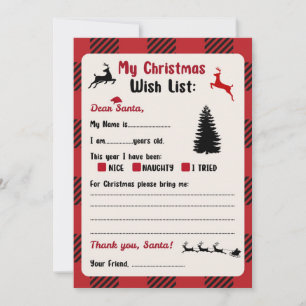 Letter to Santa Christmas Plaid Wishlist  Invitation