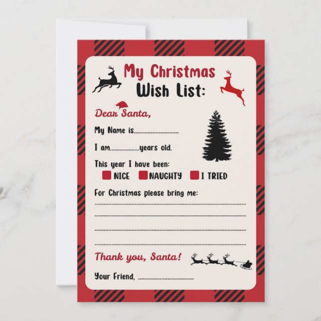 Letter to Santa Christmas Plaid Wishlist  Invitation (Front)