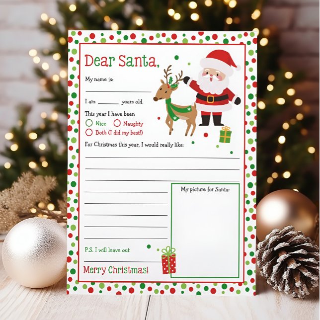 Letter to Santa, Christmas Wish List (Dear Santa Letter Printable)