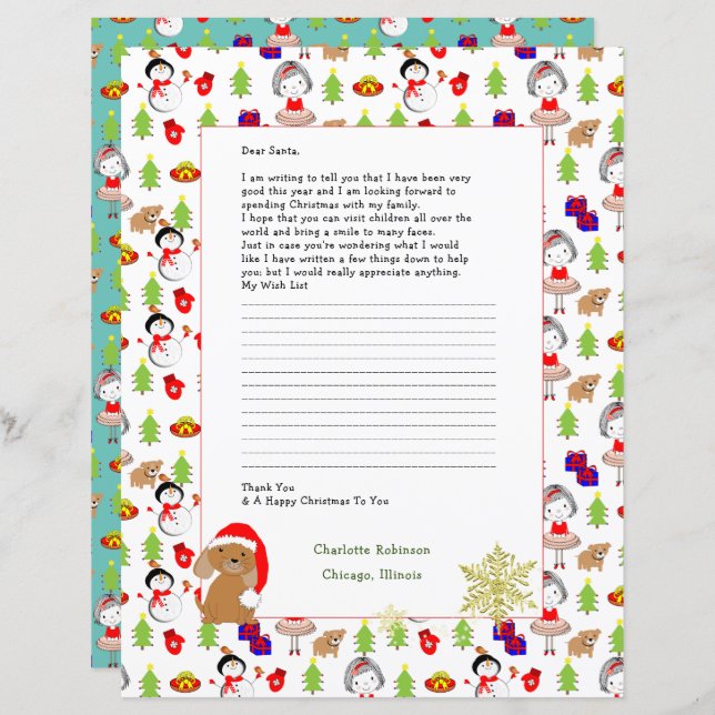 Letter to Santa Claus Cute Personalised Stationery (Front/Back)
