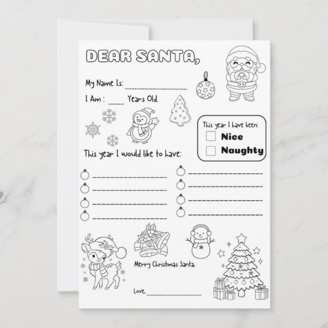 Letter to Santa Colouring Page Invitation (Front)