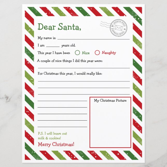 Letter to Santa, Dear Santa Letter Kids (Front)