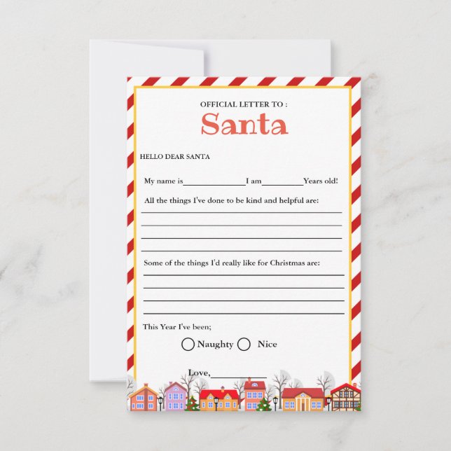 Letter to Santa for kids Santa Christmas game card (Front)