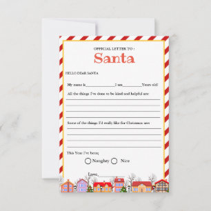 Letter to Santa for kids Santa Christmas game card