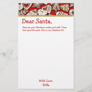 Letter to Santa Gingerbread Christmas List Stationery
