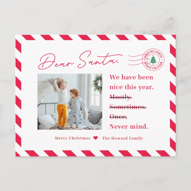 Letter To Santa Kids Christmas Photo Postcard (Front)