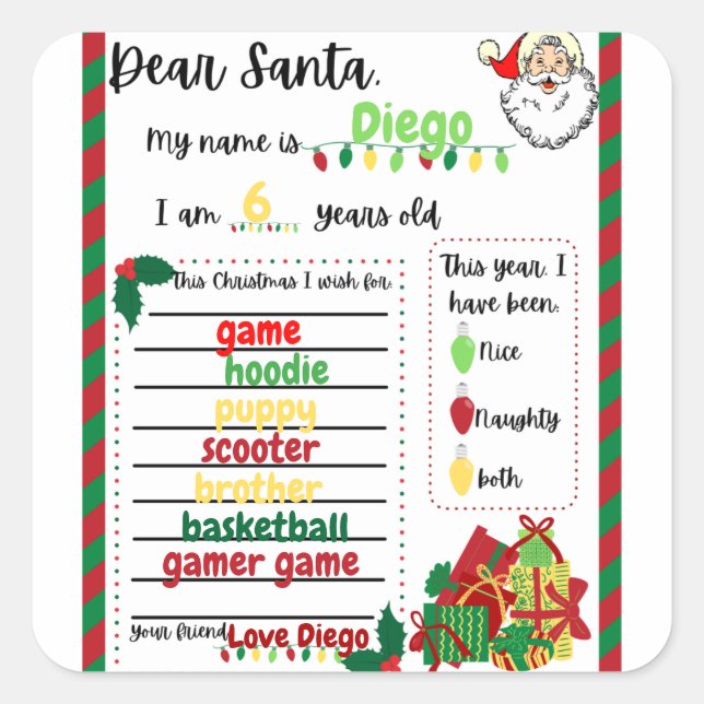 Letter to Santa Square Sticker (Front)