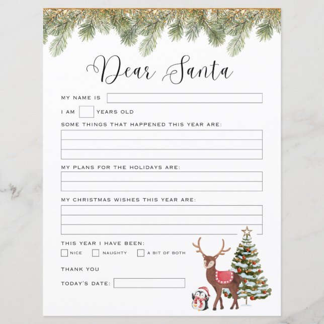 Letter to Santa template for kids (Front)