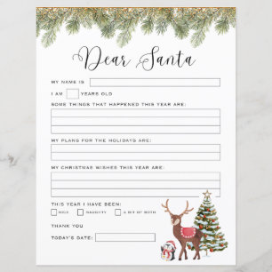 Letter to Santa template for kids