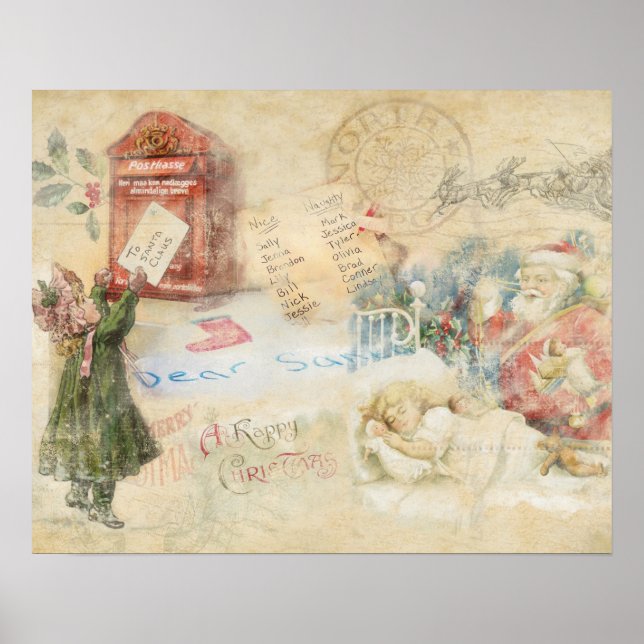 "Letter to Santa" Vintage Christmas Poster (Front)