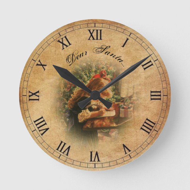 Letter to Santa Vintage Round Clock (Front)