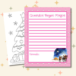 Letter to the Three Wise Men Pink Colouring Page
