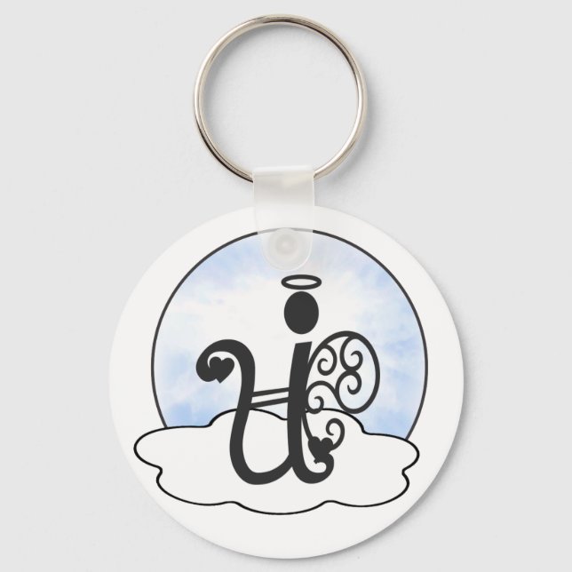 Letter U Alphabet Initial Monogram w Angel Clouds Key Ring (Front)