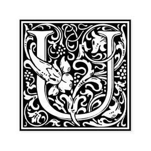 Letter U art nouveau black and white Tile Self-inking Stamp
