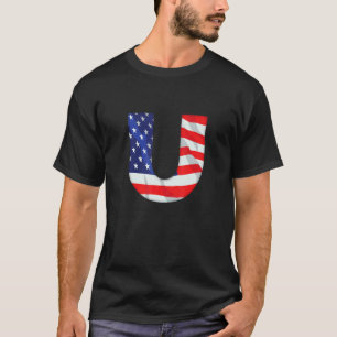 Letter U Capital Alphabet Usa American Flag Monogr T-Shirt
