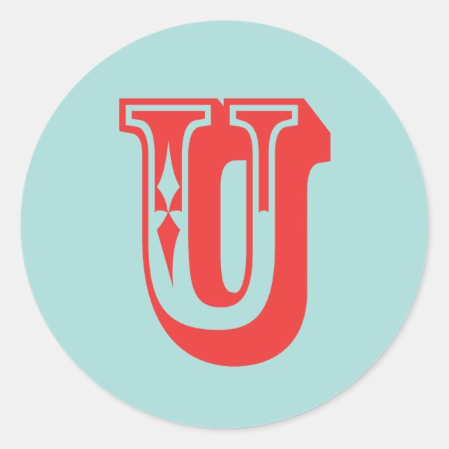 Letter U carnival style monogram initial favour Classic Round Sticker (Front)