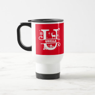 Letter U Christmas Monogram Initial Name Red Travel Mug