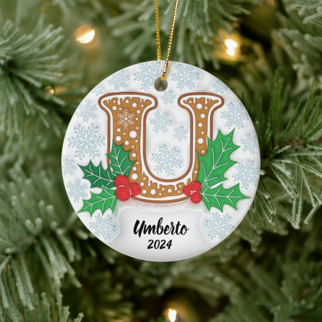 Letter U Custom Name Monogram Christmas Ceramic Tree Decoration (Tree)