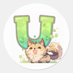 Letter U Dog Anime Classic Round Sticker