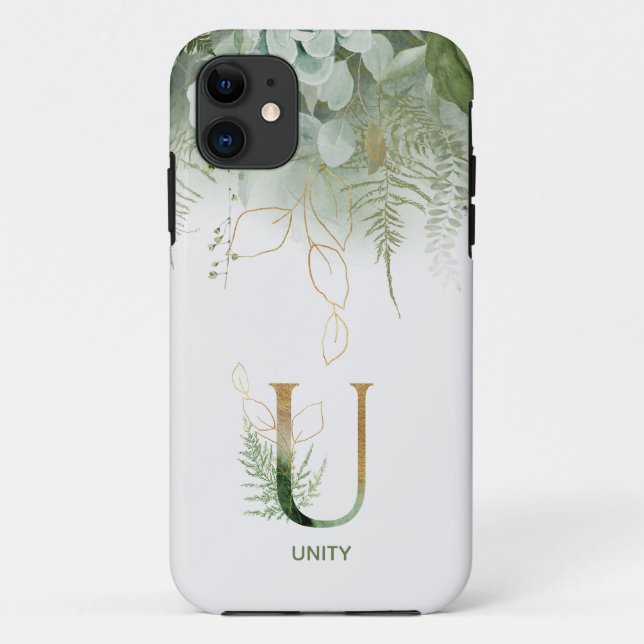 Letter U Elegant Fern & Succulent Case-Mate iPhone Case (Back)