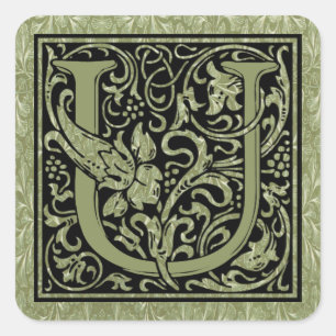 Letter U First Letter Monogram Square Sticker