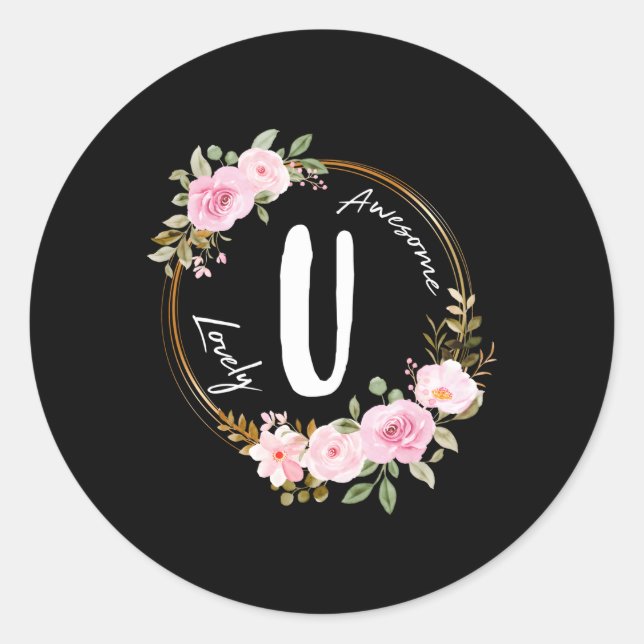 Letter U Floral Wreath Name Initial U Mother'S Day Classic Round Sticker (Front)