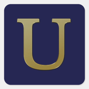 Letter U Gold Square Sticker