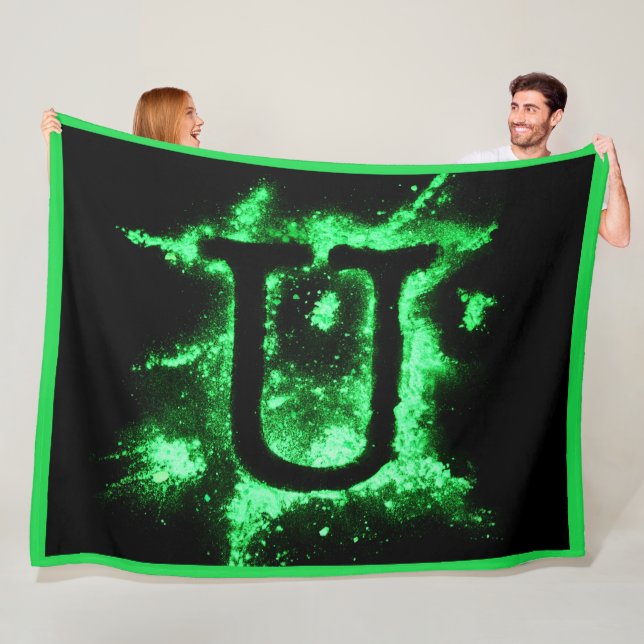 Letter U Green Capital Alphabet Fleece Blanket (In Situ)
