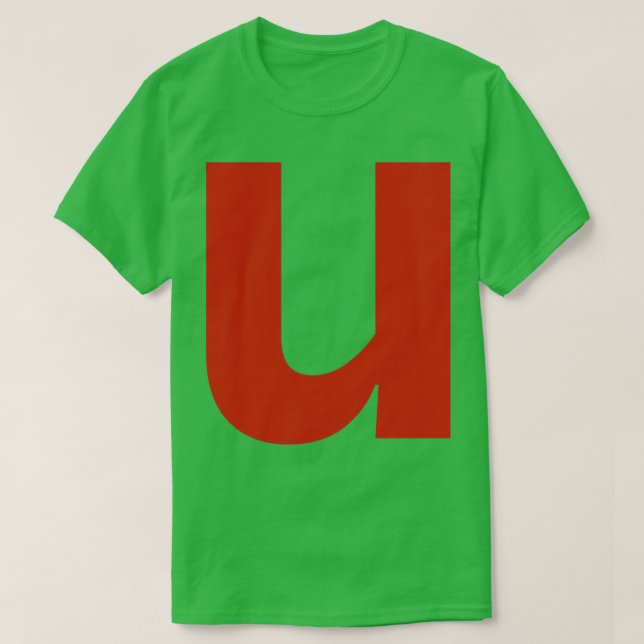 Letter u in Red Text Minimal Typography T-Shirt (Design Front)