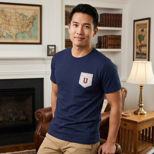 Letter U - Initial Name Alphabet Pocket Side Left T-Shirt