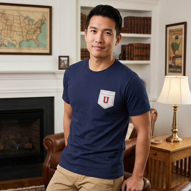 Letter U - Initial Name Alphabet Pocket Side Left T-Shirt (Creator Uploaded)