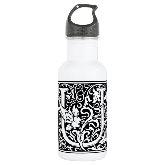 Letter U Mediaeval Monogram Art Nouveau 532 Ml Water Bottle (Front)