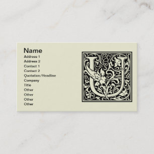 Letter U Mediaeval Monogram Art Nouveau Business Card