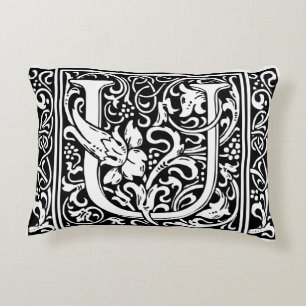 Letter U Mediaeval Monogram Art Nouveau Decorative Cushion
