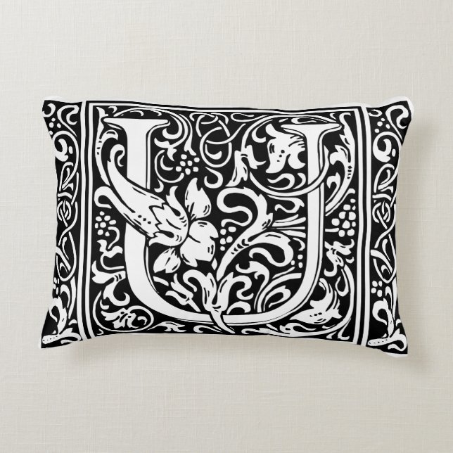 Letter U Mediaeval Monogram Art Nouveau Decorative Cushion (Back)